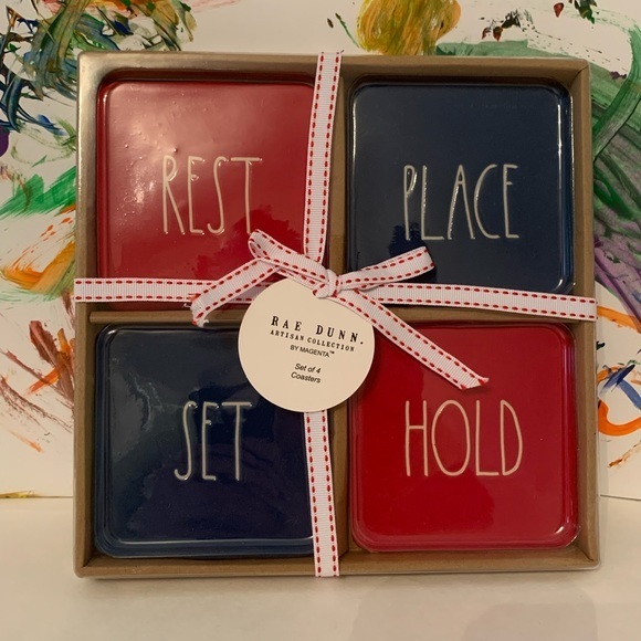 Rae Dunn 4 Red White Blue 4th Of July Coaster Set - Picture 1 of 3